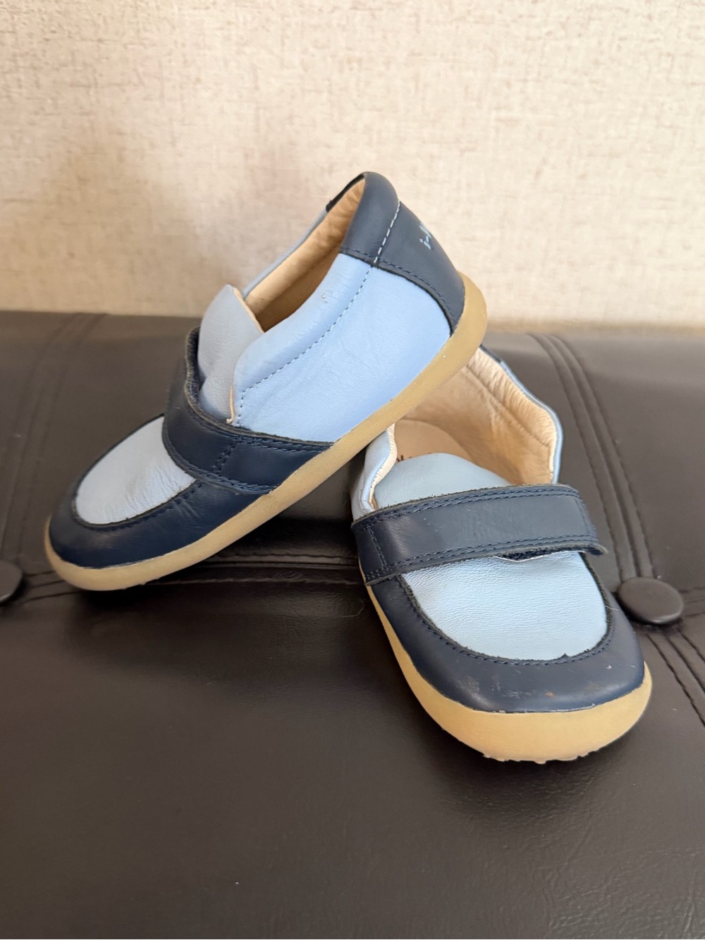 Bobux i-walk Kids Light Blue and Navy Leather Velcro Shoes